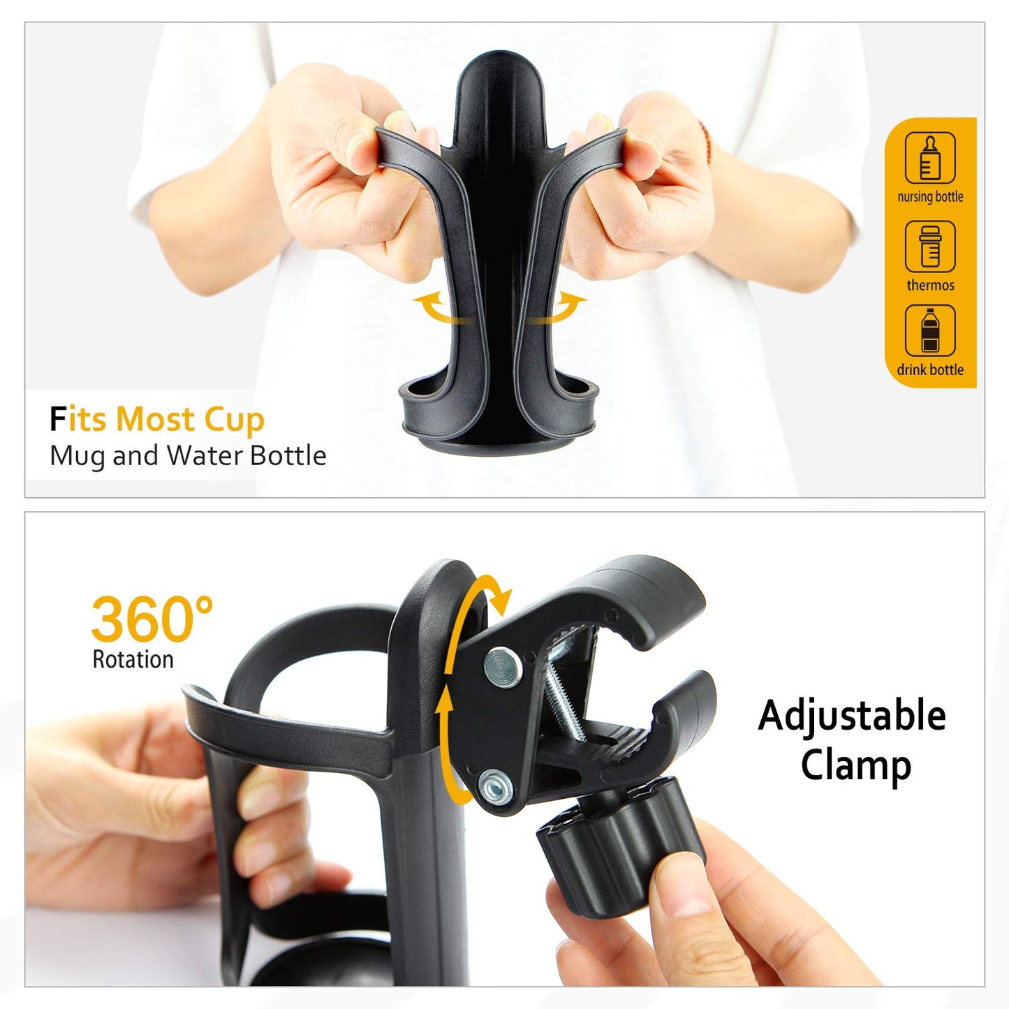 Pack Of 2 Stroller Cup Holders, Universal Drinks Holder For Bikes, Trolleys Or Walkers (2 Pack)