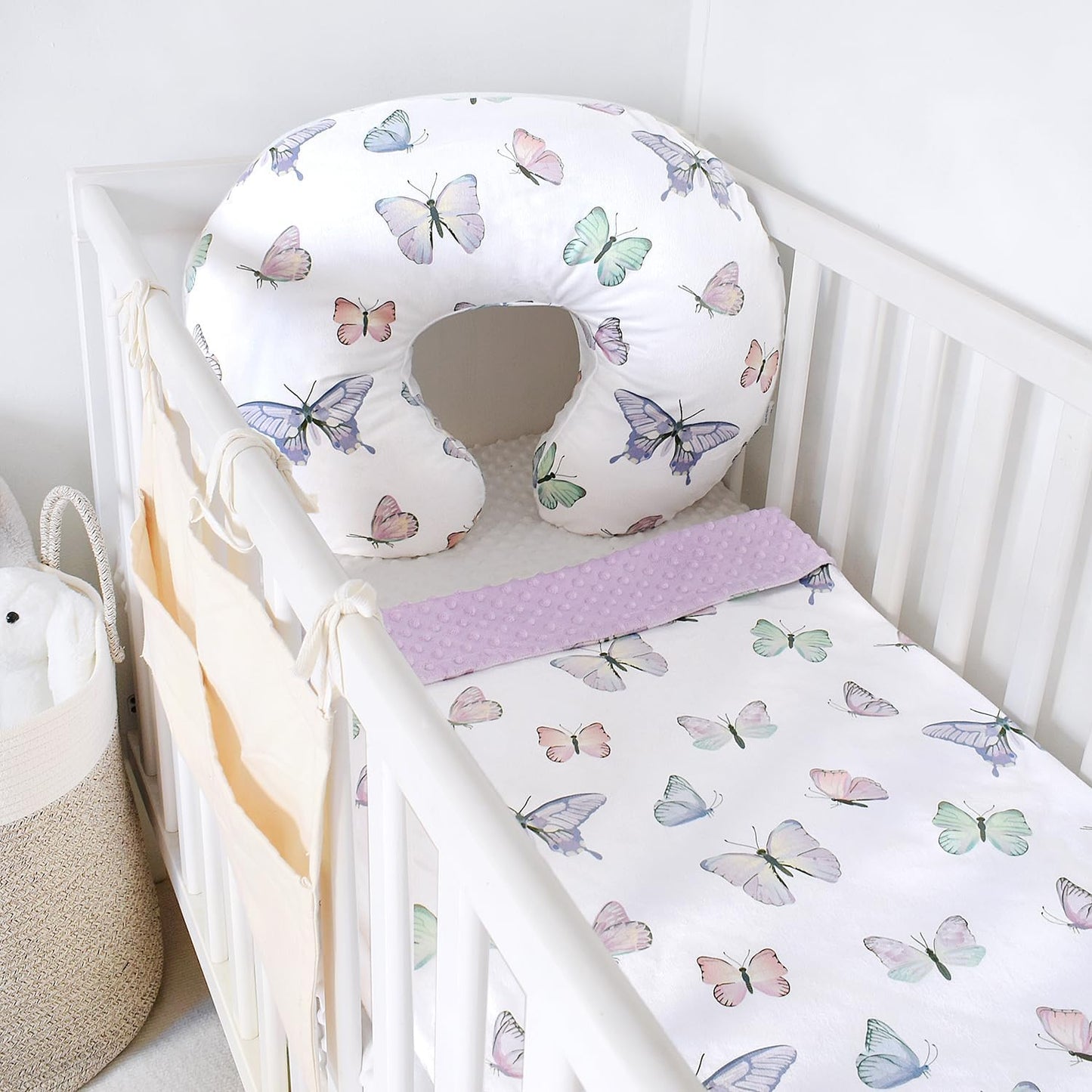 Ievolve Minky Nursing Pillow Cover Breast Feeding Pillow Cover Slipcover U Shape For Baby Boy Girl,Cover Only(Butterfly)