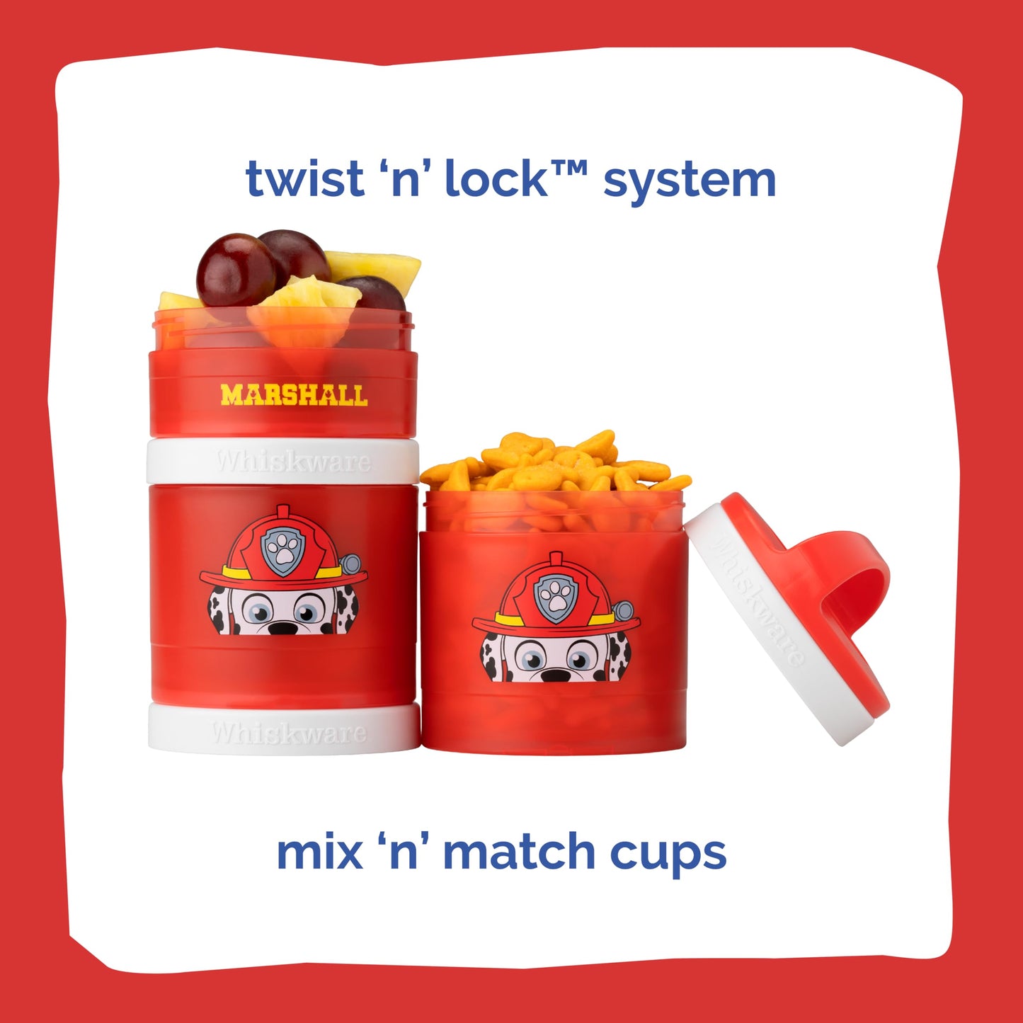 Whiskware Paw Patrol Stackable Snack Containers For Babies, Kids, And Toddlers, 3 Stackable Snack Cups For School And Travel, Fo