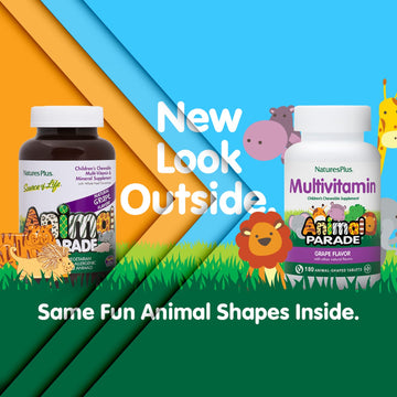 Natures Plus Animal Parade Children'S Chewable Multivitamin - Grape Flavor - 180 Animal-Shaped Tablets, Pack Of 2 - Promotes Hea