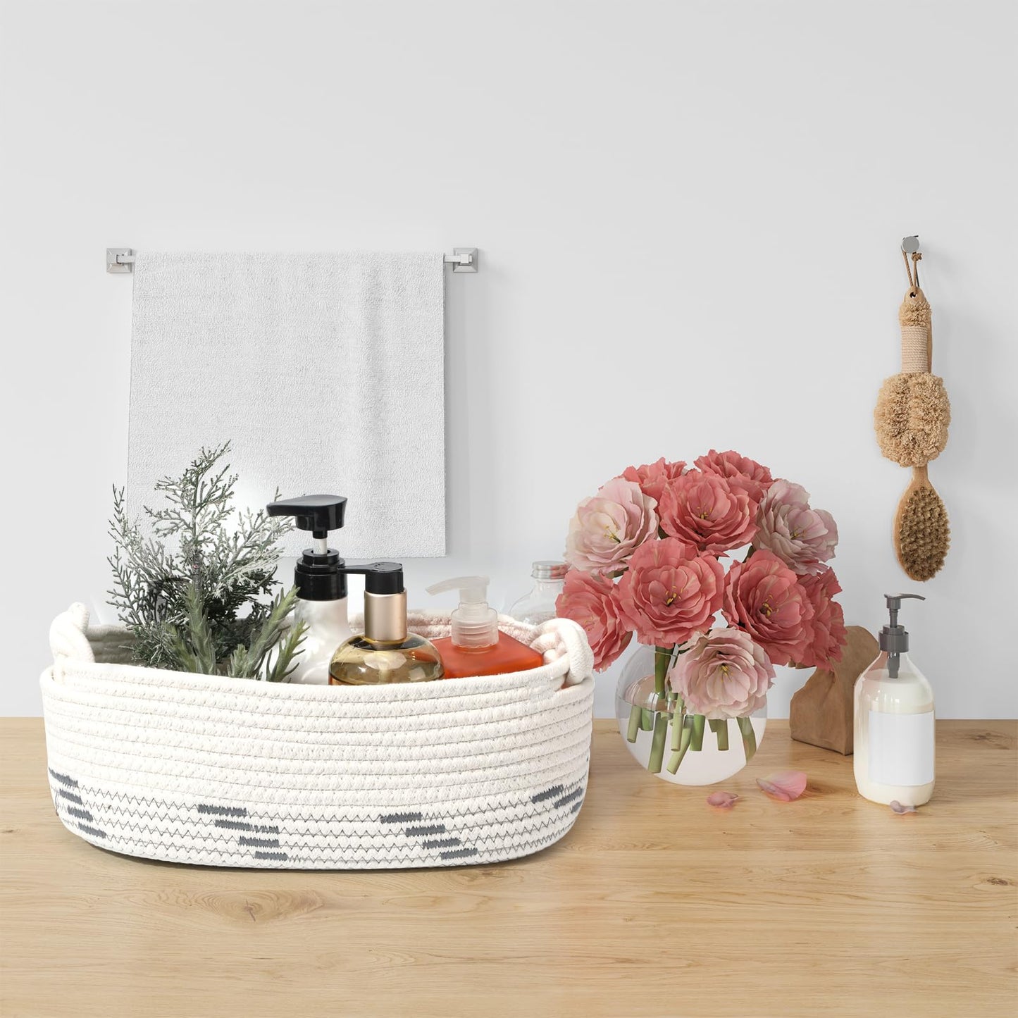 Small Baskets For Gifts Empty Cute Decorative Basket For Gifts White Woven Gift Basket With Handle Boho Decor For Bathroom Shelv