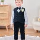 Yallet Toddler Baby Boy Clothes Suit Gentleman Wedding Outfits, Formal Dress Shirt+Bowtie+Vest+Boutonniere+Suspender Pants(V Nav