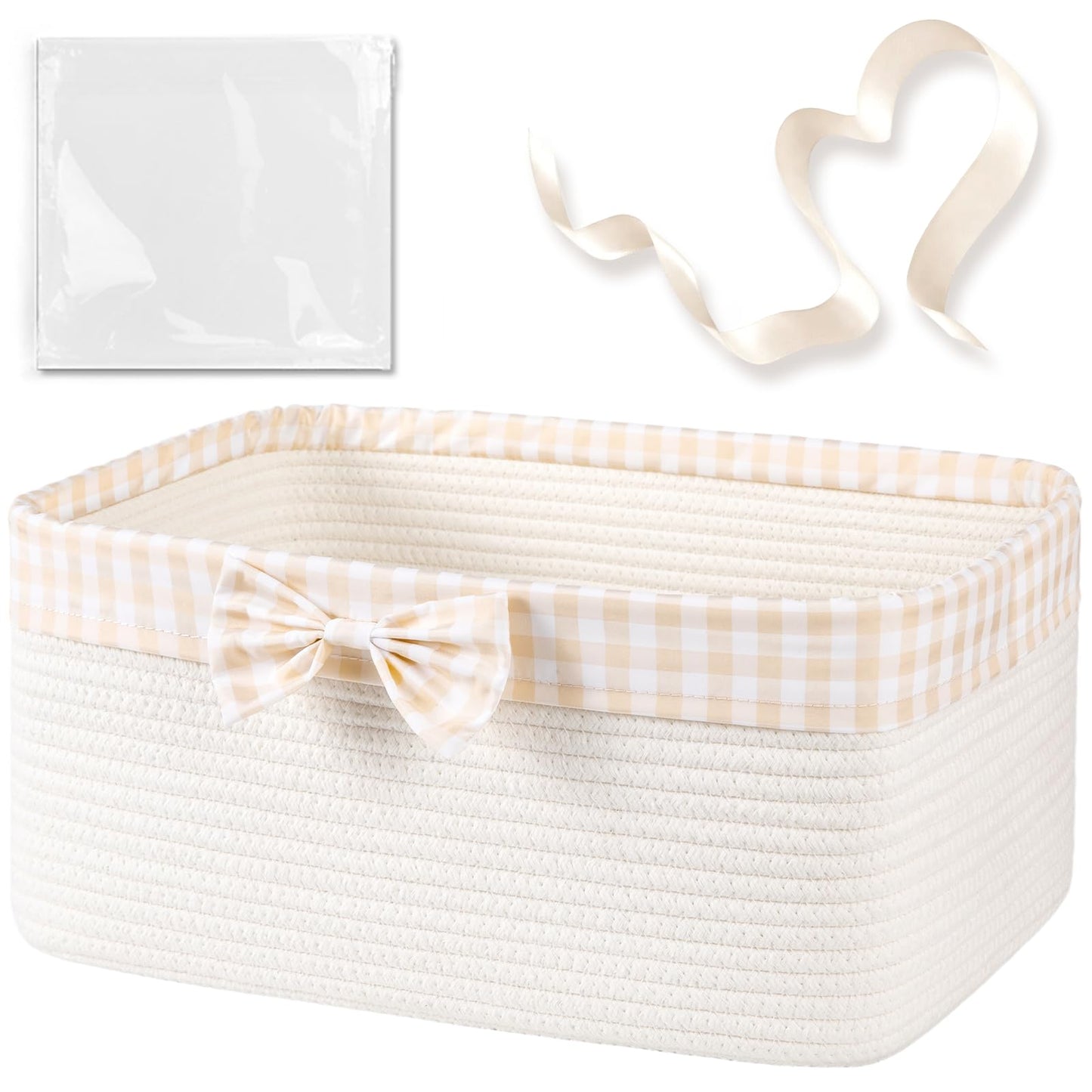 OIASKET Basket for Gifts Empty, Large Gift Basket 19L with Gift Bag and Ribbon, Woven Cotton Basket for Baby Showers, Birthday, 