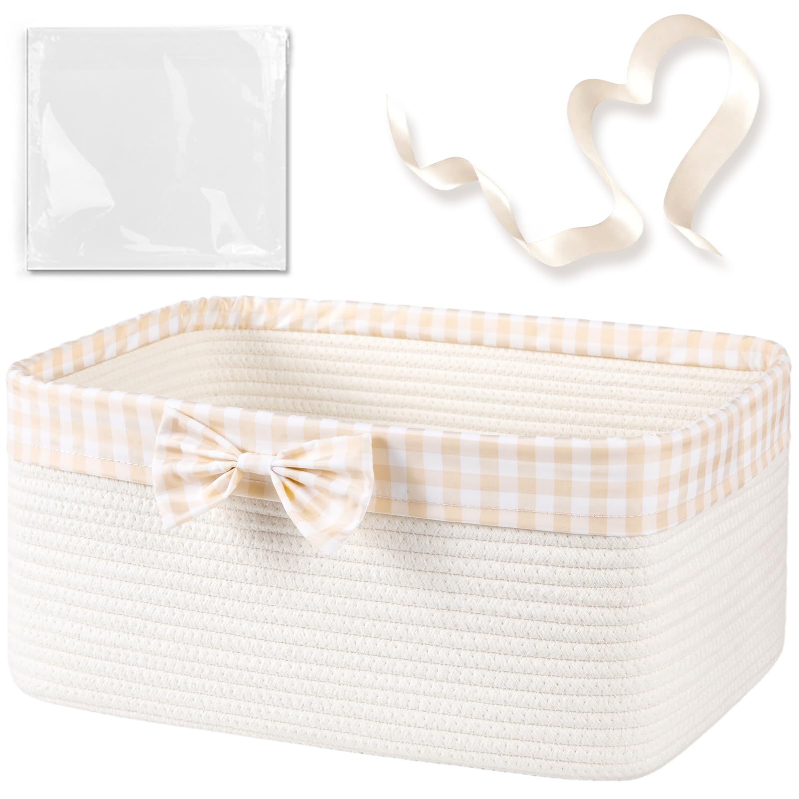 OIASKET Basket for Gifts Empty, Large Gift Basket 19L with Gift Bag and Ribbon, Woven Cotton Basket for Baby Showers, Birthday, 