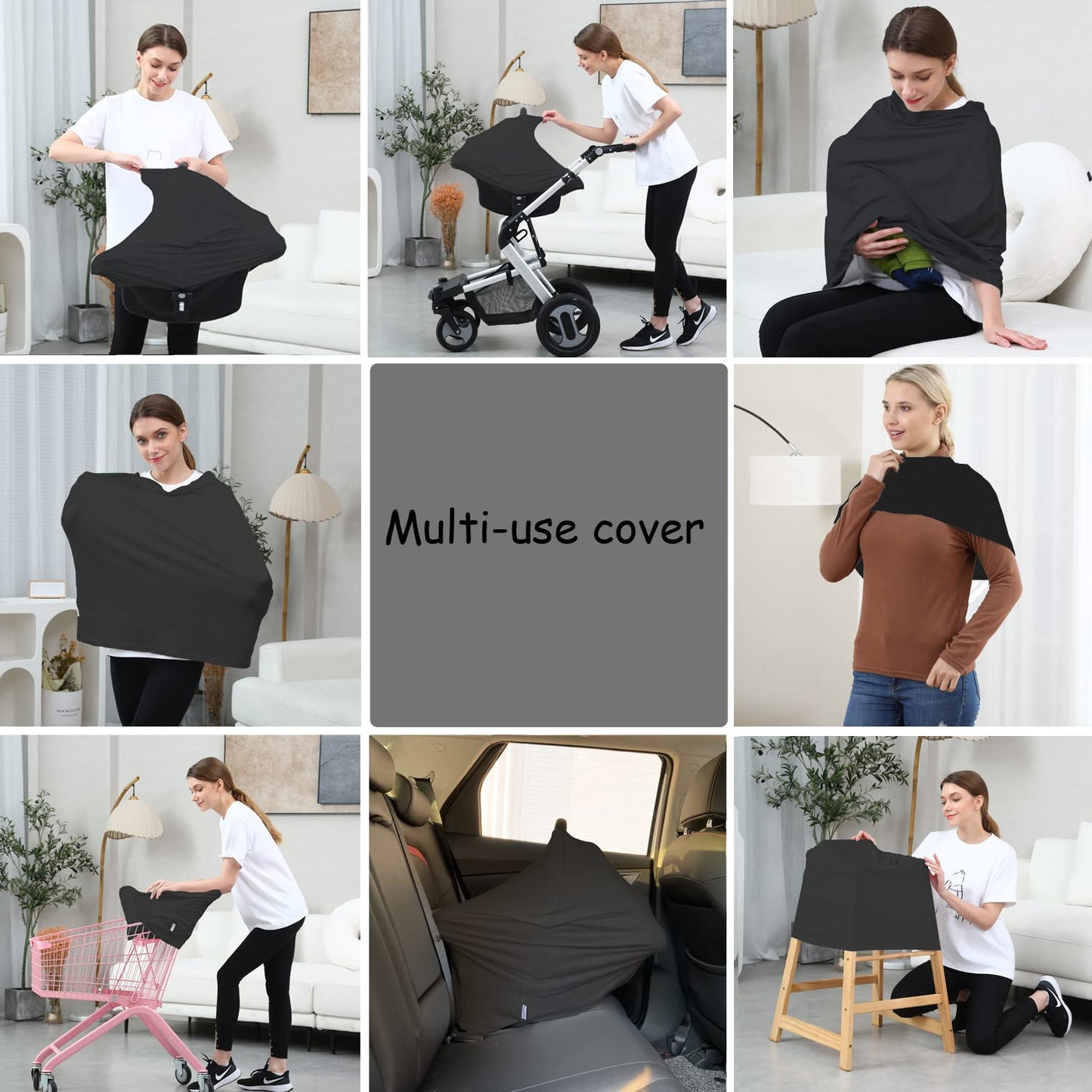 Carseat Covers For Baby Breastfeeding - Multi Use Car Seat Canopy Cover, Infant Stroller Canopy Cover For Boy And Girls (Black P