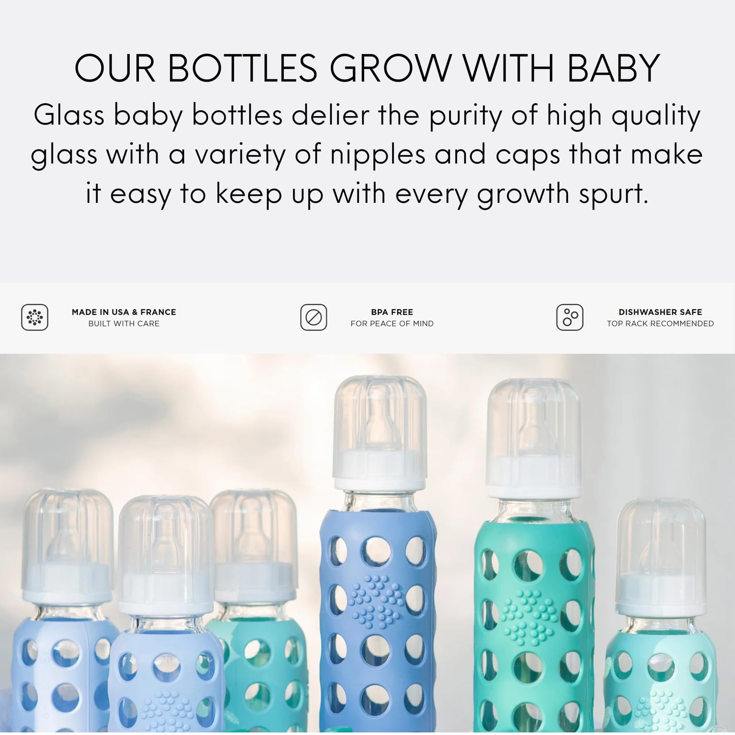 Lifefactory Glass Baby Bottles With Silicone Protection - 2-Pack, 9 Oz Bottles, Blueberry
