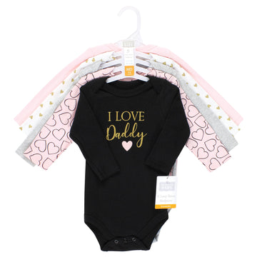 Hudson Baby Unisex Baby Cotton Long-Sleeve Bodysuits, Girl Daddy, 12-18 Months