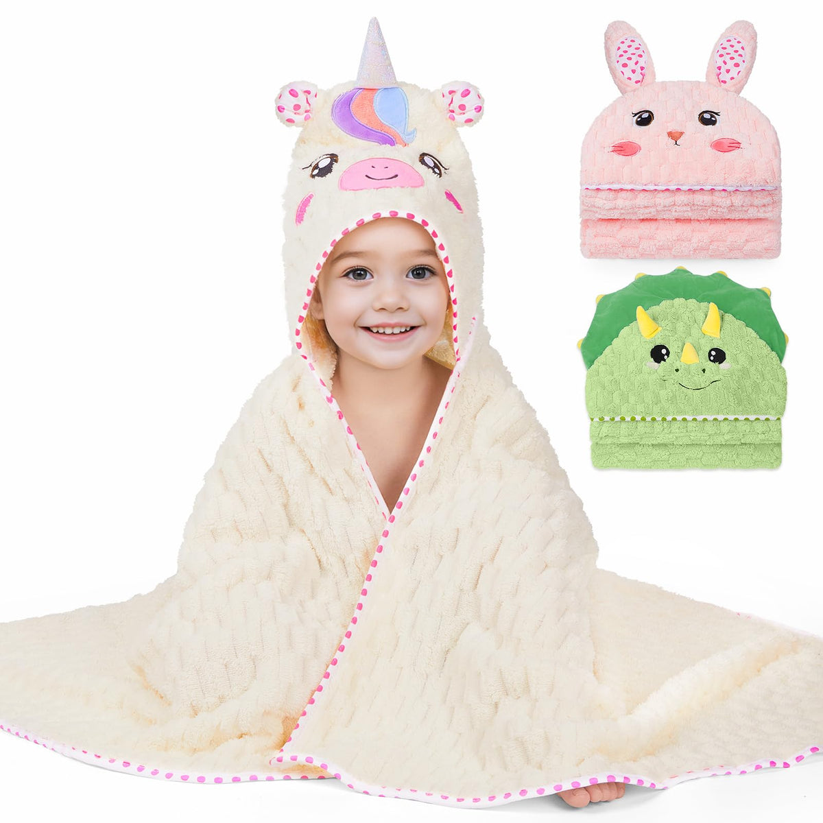 FIOBEE Toddler Hooded Bath Towel Baby Towels 55 x 28 Inch Large Soft Absorbent Kids Hooded Towels for 15 Years Baby Girls Boys 