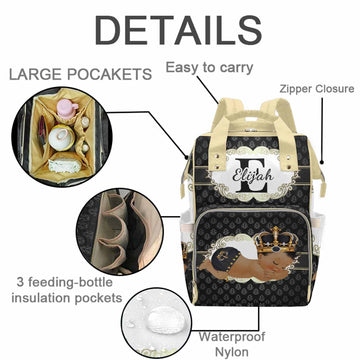 M Yescustom Personalized Baby Diaper Bags For Women Men, Custom Brown Prince Backpack Customized Nappy Mommy Bag Backpack For So