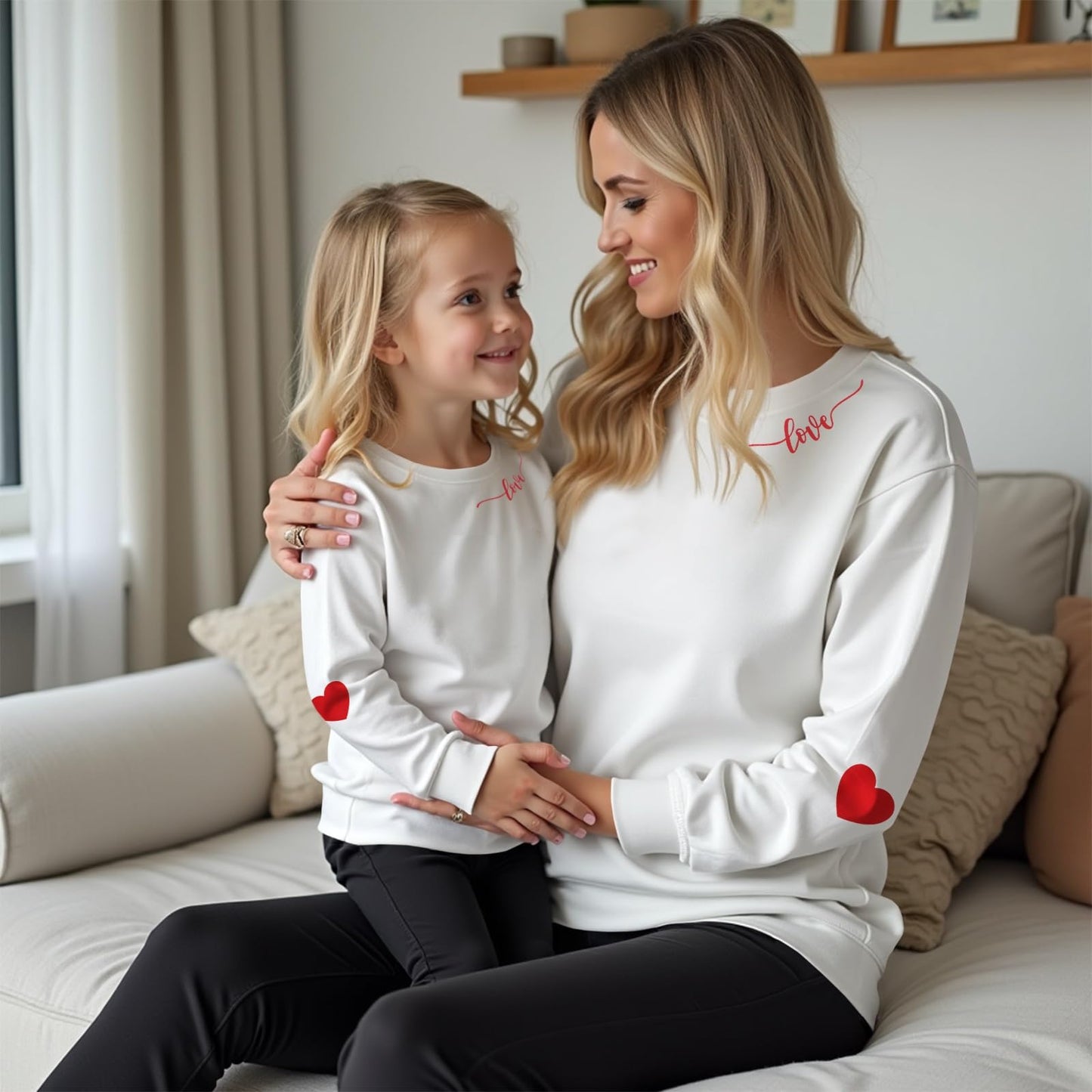 Ritatte Mommy And Me Valentine'S Day Outfit Love Heart Graphic Family Matching Sweatshirt Crewneck Long Sleeve Pullover Top(90,