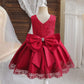 Nnjxd Baby Girls Lace Dress Bowknot Flower Dresses Wedding Pageant Baptism Christening Tutu Gown Size (80) 6-12 Months #Red