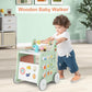HONEY JOY Baby Push Walker, 6-in-1 Wooden Play Kitchen Walker Activity Center w/Shape Sorter, Develop Motor Skills & Creativity,