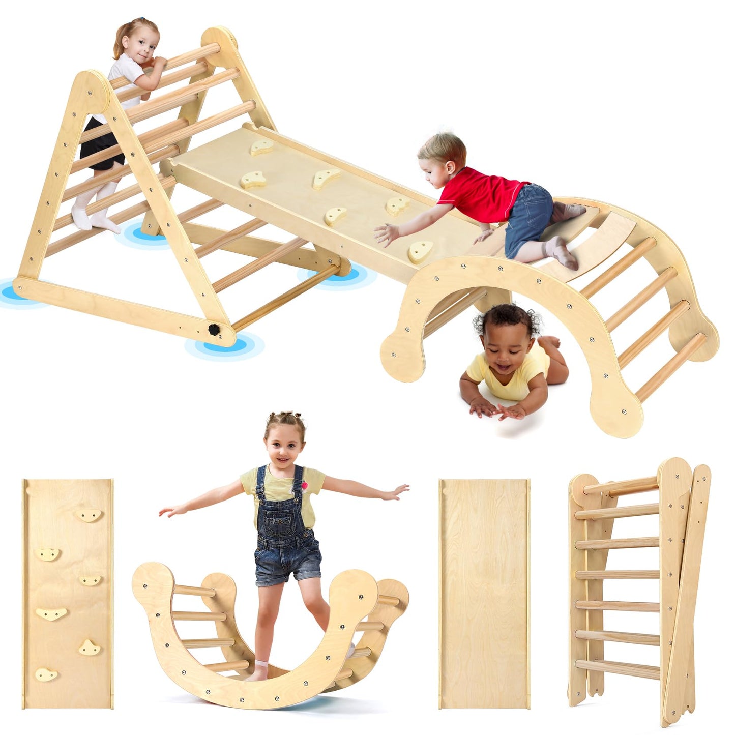 Yoleo Pikler Triangle Set, Foldable 7-In-1 Montessori Climbing Set Fun Baby Pickler-3 Piece Climbing Jungle Gym And Indoor Playg