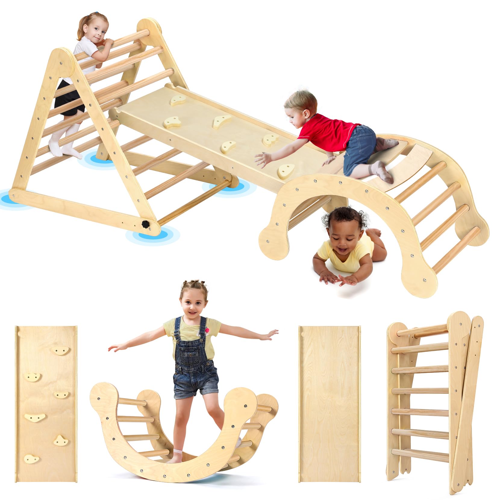 Yoleo Pikler Triangle Set, Foldable 7-In-1 Montessori Climbing Set Fun Baby Pickler-3 Piece Climbing Jungle Gym And Indoor Playg