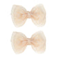 3.5-Inch Organza Hair Bows For Girls - Elegant Sheer Ribbon Alligator Clips For Toddlers, Kids, And Teens - Pack Of 2, Champagne