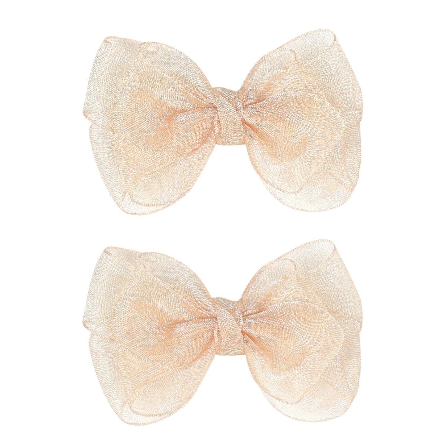 3.5-Inch Organza Hair Bows For Girls - Elegant Sheer Ribbon Alligator Clips For Toddlers, Kids, And Teens - Pack Of 2, Champagne