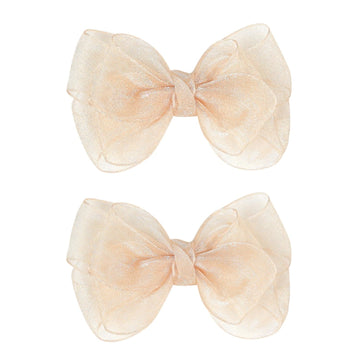 3.5-Inch Organza Hair Bows For Girls - Elegant Sheer Ribbon Alligator Clips For Toddlers, Kids, And Teens - Pack Of 2, Champagne
