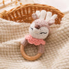 Wooden Baby Rattle,Crochet Deer Rattle with Wood Ring, Newborn Wooden Animal Rattle Toy,Infant Pink Deer Wood Rattle Toys