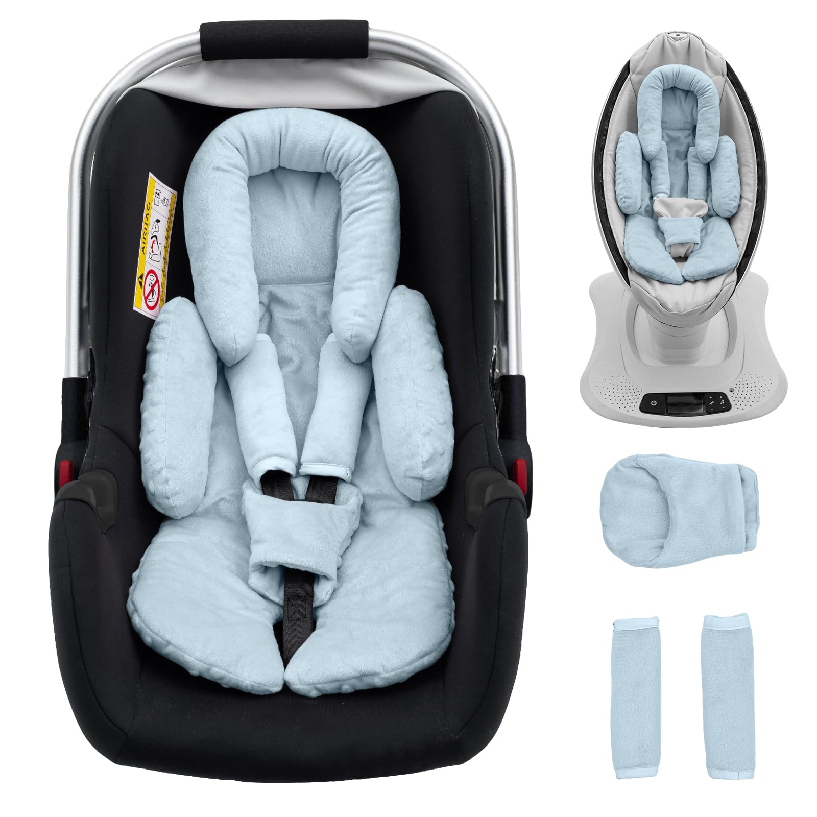 Kaseeous Infant Insert Compatible with Mamaroo Swing & Graco Swing, Thickened Baby Car Seat Head Support with Shoulder Covers, B