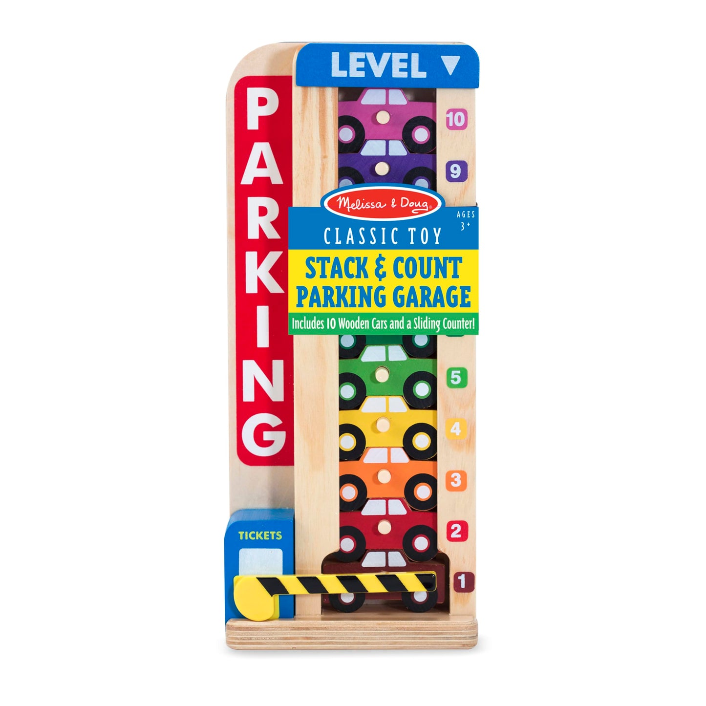 Melissa & Doug Stack & Count Wooden Parking Garage with 10 Cars