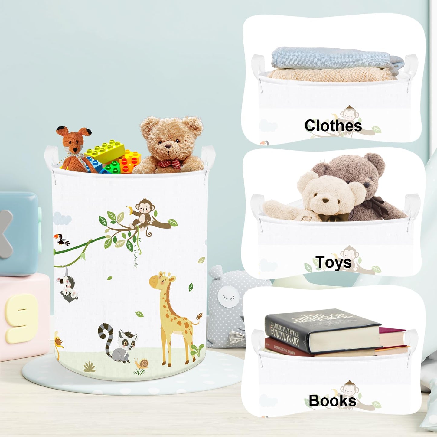 Clastyle 45L Tropical Animal Elephant Kid Laundry Hamper For Boy Girl Collapsible Tiger Clothes Toy Storage Basket With Lid For