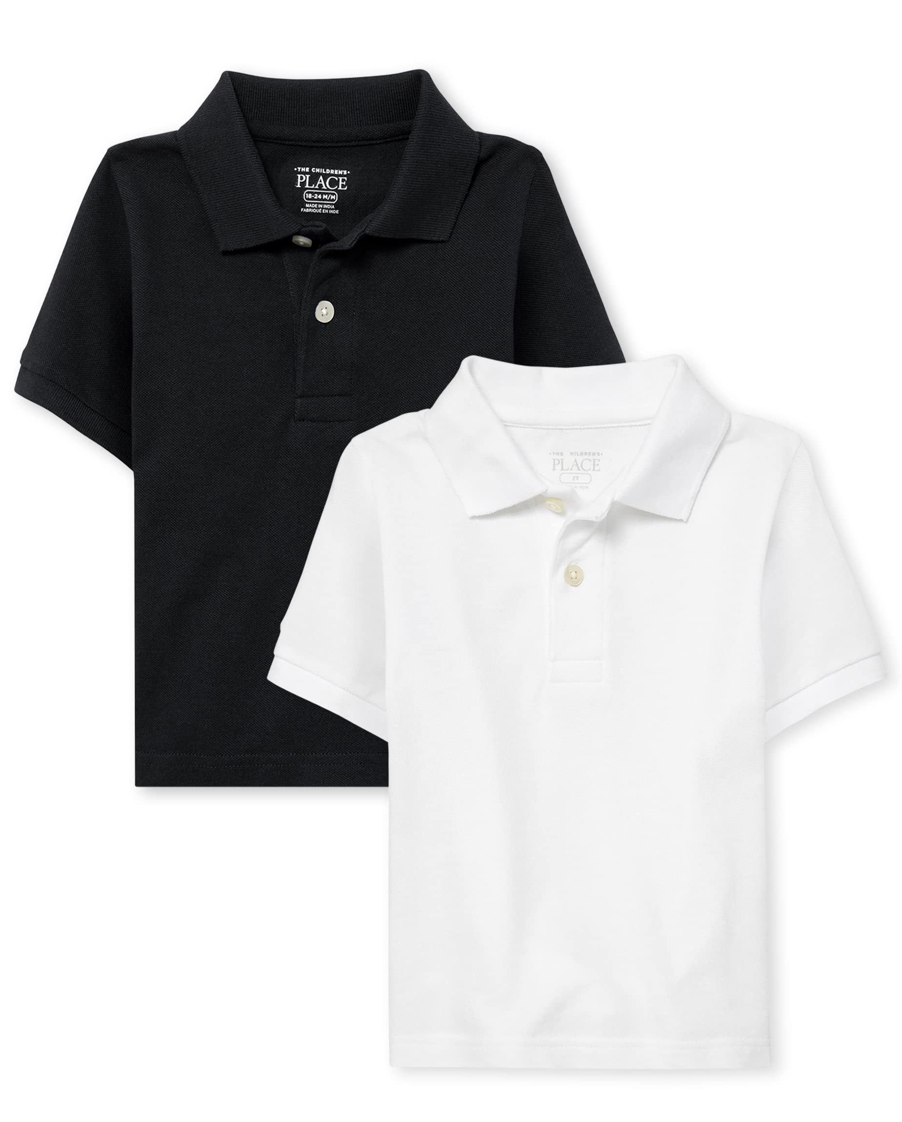 The Childrens Place Baby Boys and Toddler Boys Short Sleeve Pique Polo, Black/White, 12-18 MONTHS