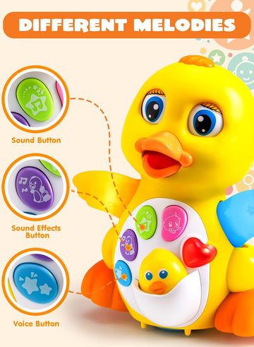 JOYIN Baby Toys Duck, Infant Musical Toys 18+ Months, Tummy Time Toys with Music & Lights, Light Up Learning Toys, Dancing Crawl