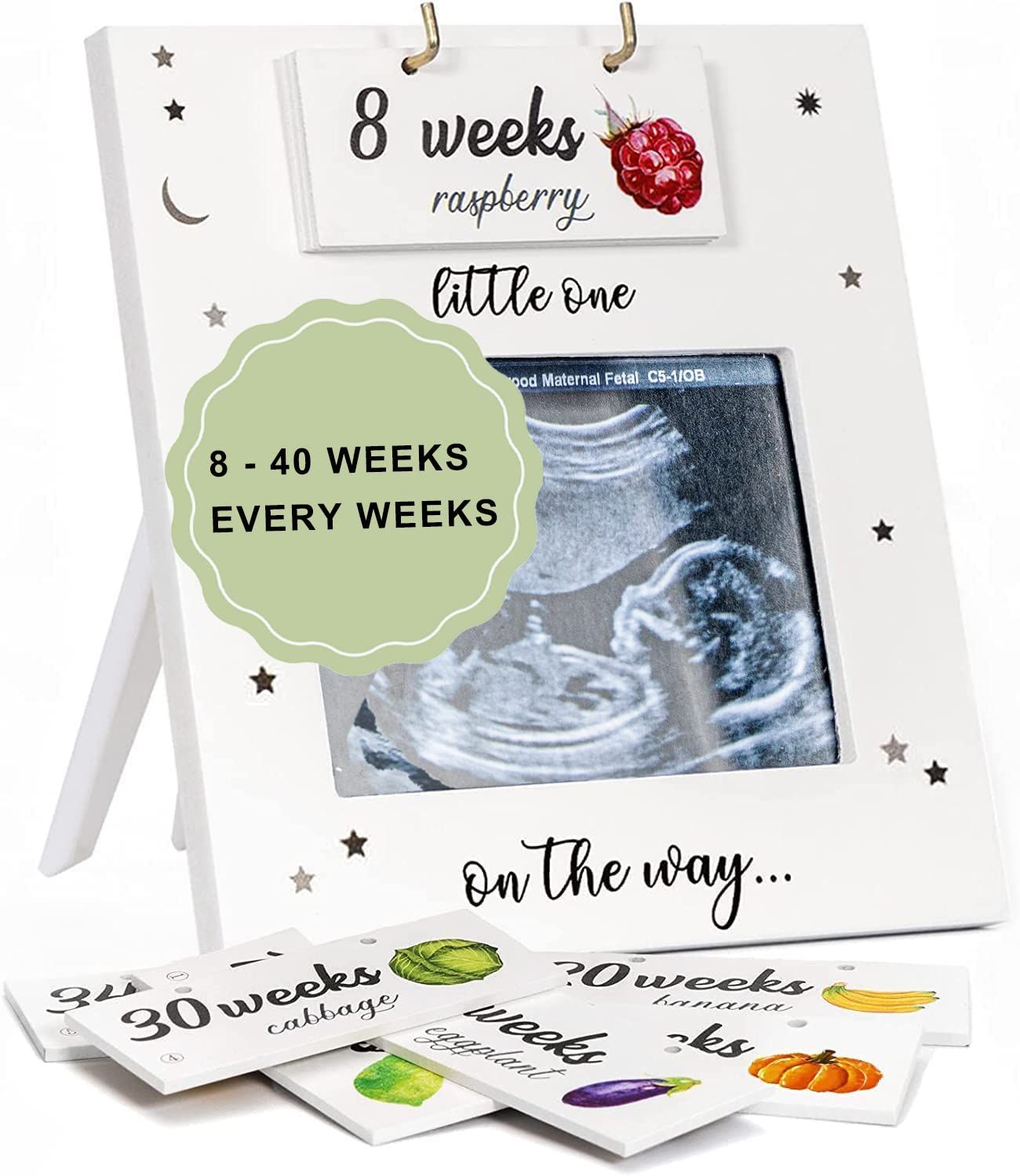 Sonogram Picture Frame - Weekly Fruit And Vegs Pregnancy Milestone, Pregnancy Tracker For Bump Growth, First Ultrasound Picture