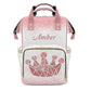 XOZOTY Print Pink White Diaper Bags Backpack with Name Personalized Baby Bag Nursing Nappy Bag Gifts for Mom Girl