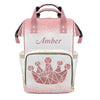 XOZOTY Print Pink White Diaper Bags Backpack with Name Personalized Baby Bag Nursing Nappy Bag Gifts for Mom Girl