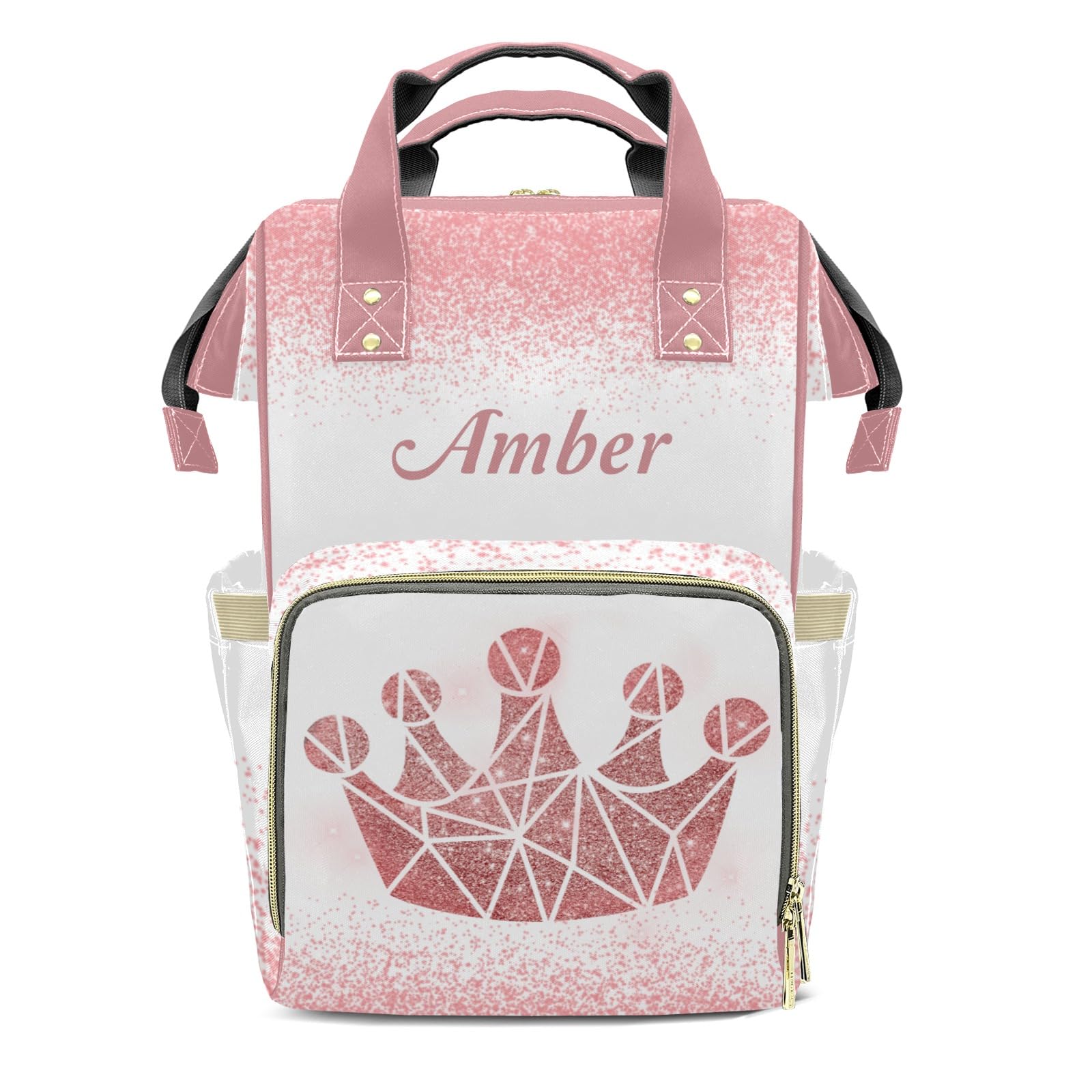 XOZOTY Print Pink White Diaper Bags Backpack with Name Personalized Baby Bag Nursing Nappy Bag Gifts for Mom Girl