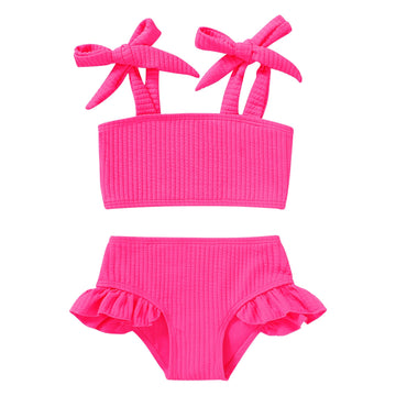 Younger Tree Toddler Girls Two Pieces Swimsuit Color Block Stripe Swimwear Summer Beach Bathing Suit 18M-5T(Pink#2 2-3T)