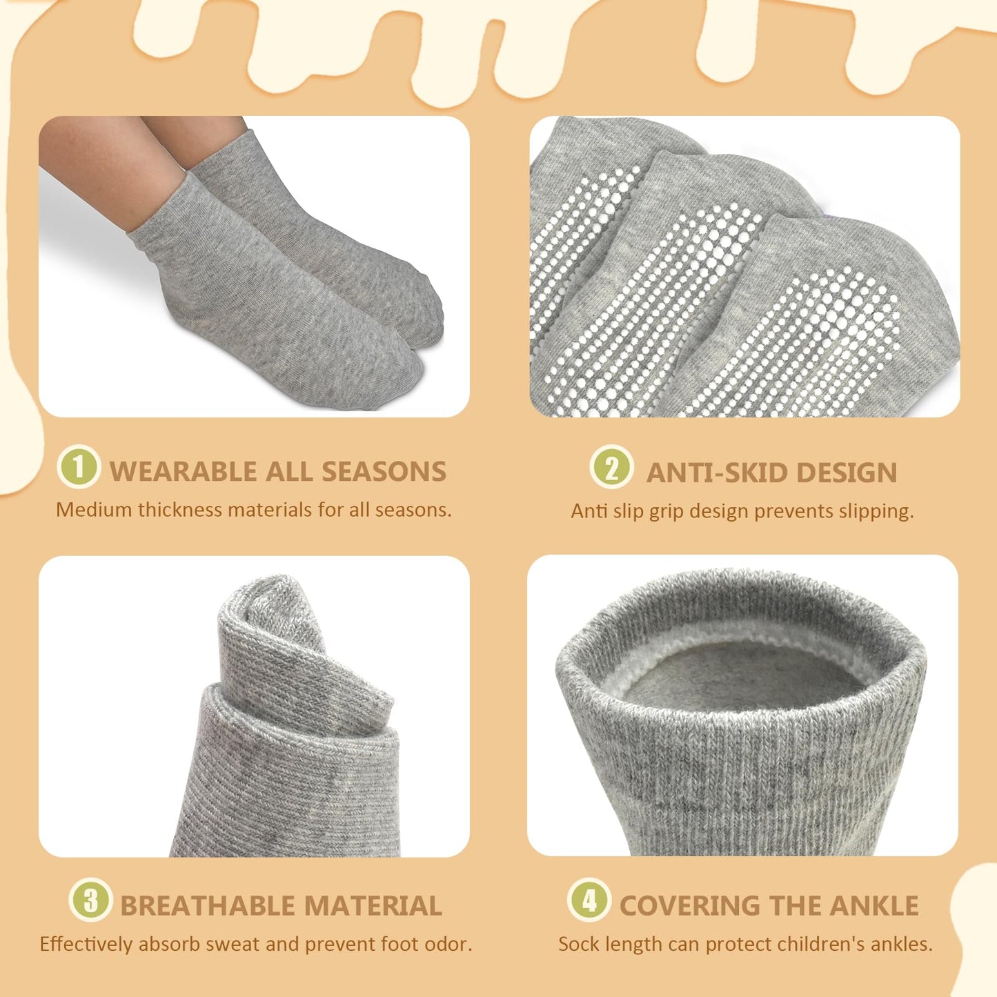 Hycles Non-Slip Toddler Socks With Grips Girls Grip Socks For 7-10 Years Kid Toddler Boys Anti Slip Sticky Sock