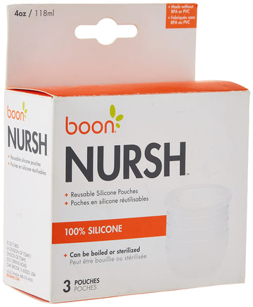 Boon Nursh Reusable Replacement Pouch With Collapsible Silicone Pouch Design - Everyday Baby Essentials - Stage 1 Slow Flow Bott