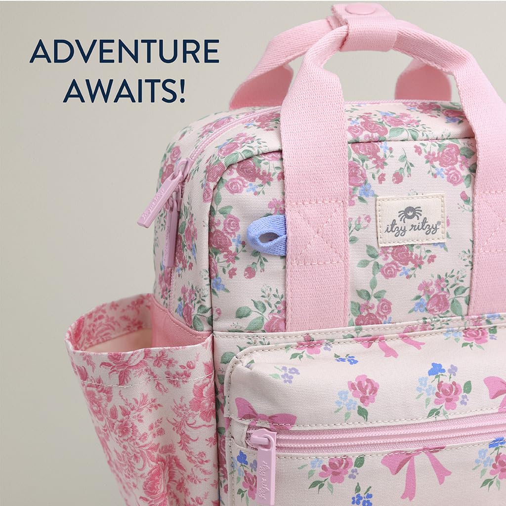 Itzy Ritzy Toddler Backpack - Daycare Bag - Features Adjustable Shoulder Straps, 2 Side Pockets & Spacious Interior With Wipeabl