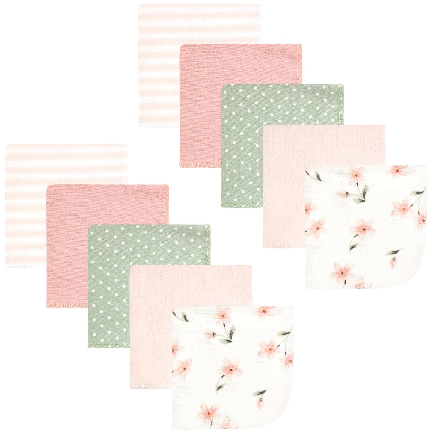 Hudson Baby Unisex Baby Flannel Cotton Washcloths, Pink Dainty Floral 10 Pack, One Size