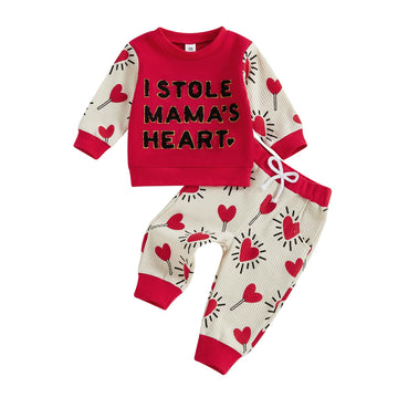 FYBITBO Baby Boy Girl Valentines Outfit Lover Boy Sweatshirt Shirt Sweater Red Heart Pants Toddler Valentines Clothes (Red, 4-5T