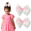Lmymhmlm 2Pcs Lace Hair Bows For Girls, White Lace And Pink Hair Ribbons, Alligator Bow Hair Clips, Handmade Hair Accessories Fo