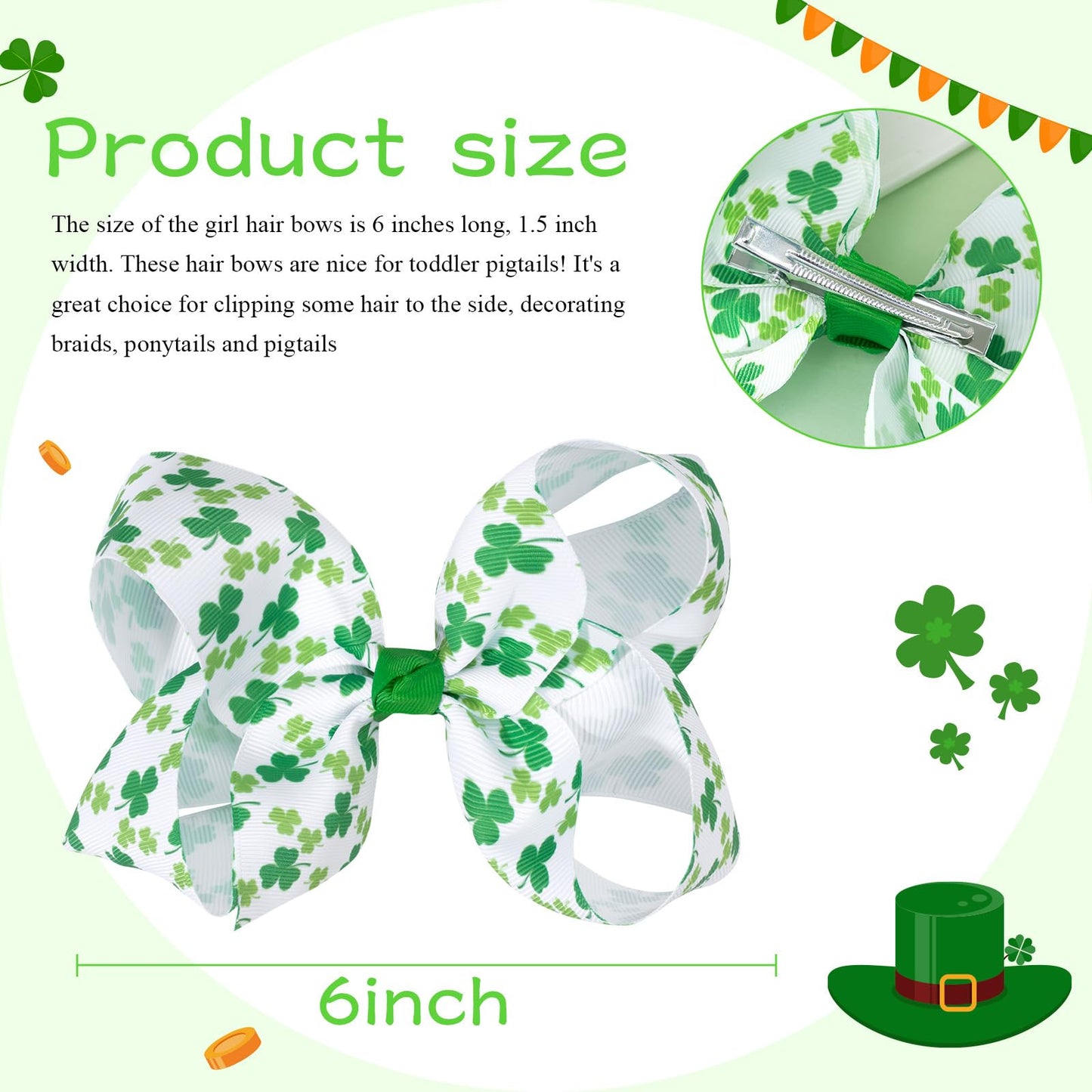 Oaoleer 2Pcs St. Patrick Hair Bows For Girls, Green Bows Hair Alligator Clips Hair Barrettes For Baby Girls Infants Toddlers Kid
