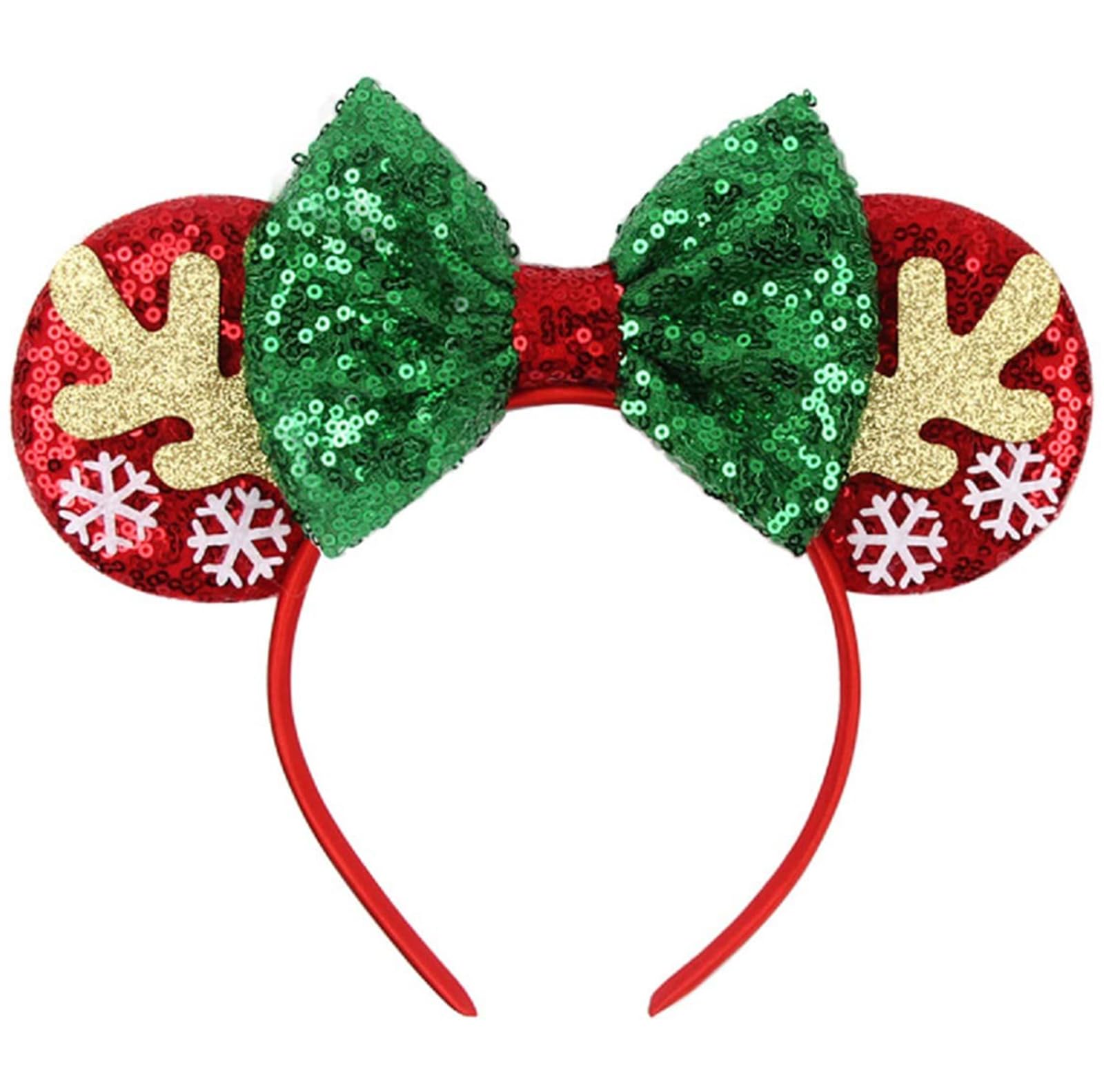 Eisyaa Christmas Minnie Ears Bow Headbands, Sequin Christmas Mickey Ears Headband Glitter Party Mouse Ears Princess Decoration C