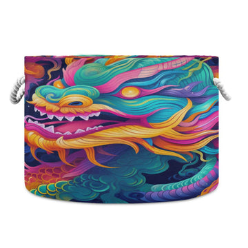 Canvas Storage Organizer Bin, Cute Chinese Dragon (3) Storage Basket Laundry Hamper with Handle for Clothes Playroom Decor, Larg