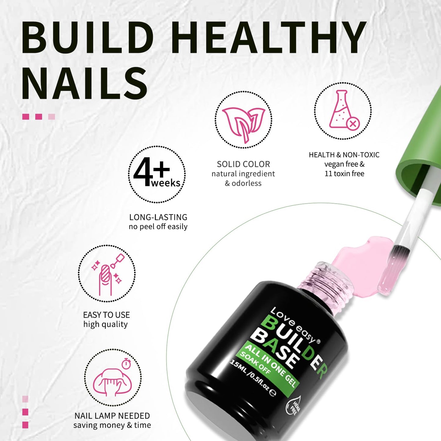 Love Easy Salon-Grade Baby Pink Builder Gel - Hypoallergenic Strong Base Coat | Long-Lasting Adhesion (30+ Days) For Professiona
