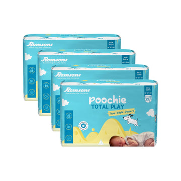 Romsons Poochie Total Play Newborn Tape Style Baby Diapers  96 Pieces | Suitable For Up To 5 Kg | Antibacterial | Cottony Soft 