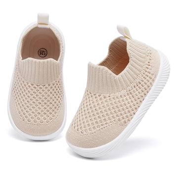 Morendl Toddler Shoes Baby Walking Sock Shoes Non-Slip Breathable Boys & Girls Sneakers Infant Tennis Shoes Khaki 9-12Months