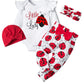 Tyesmo Newborn Girl Clothes Set Ladybug Printed White Ruffle Long-Sleeve Top + Pants + Headband + Hat Newborn Baby Girl Clothes