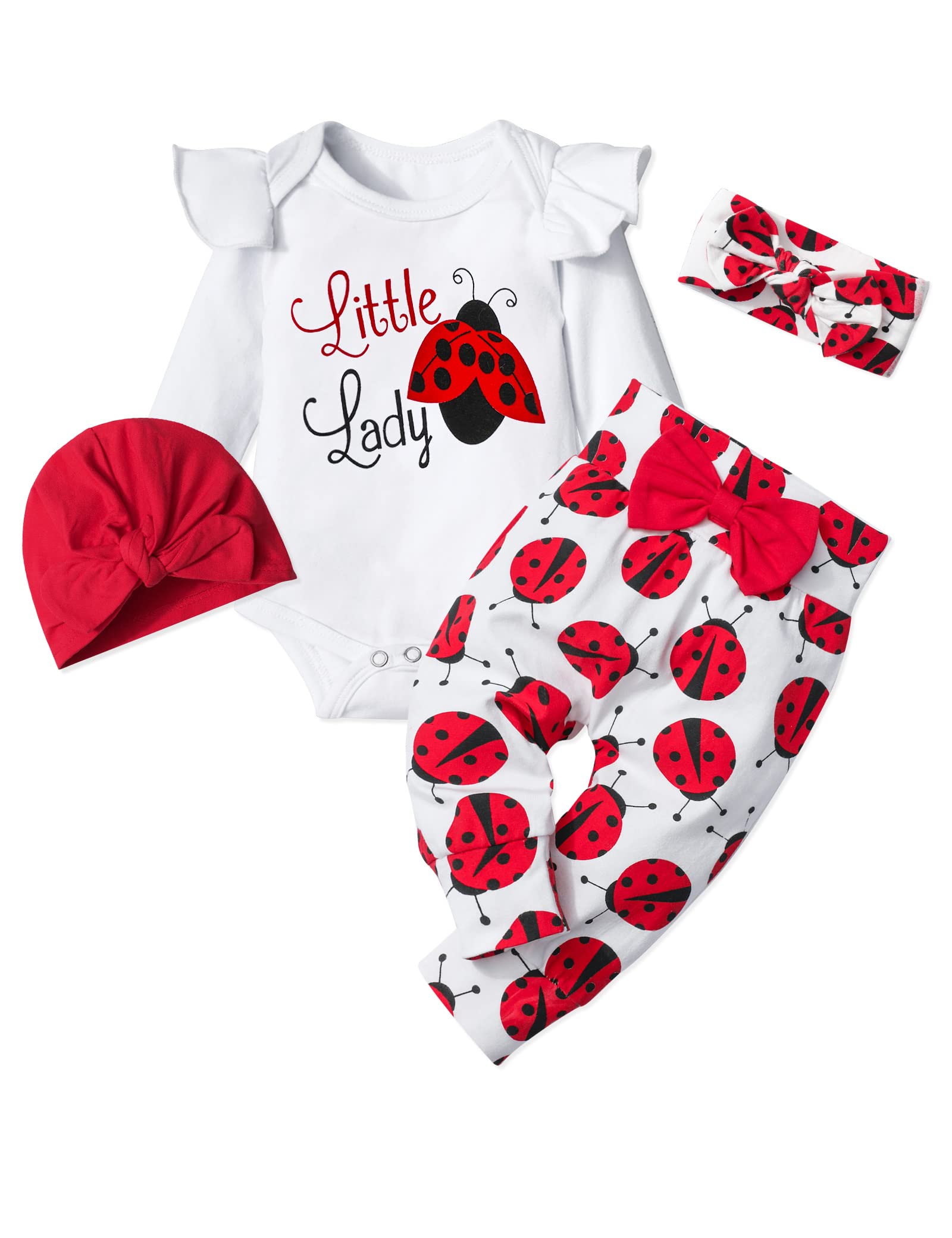 Tyesmo Baby Girl Clothes 3-6 Months Ladybug Printed White Ruffle Long-Sleeve Top WBBAPB0B4NB925X