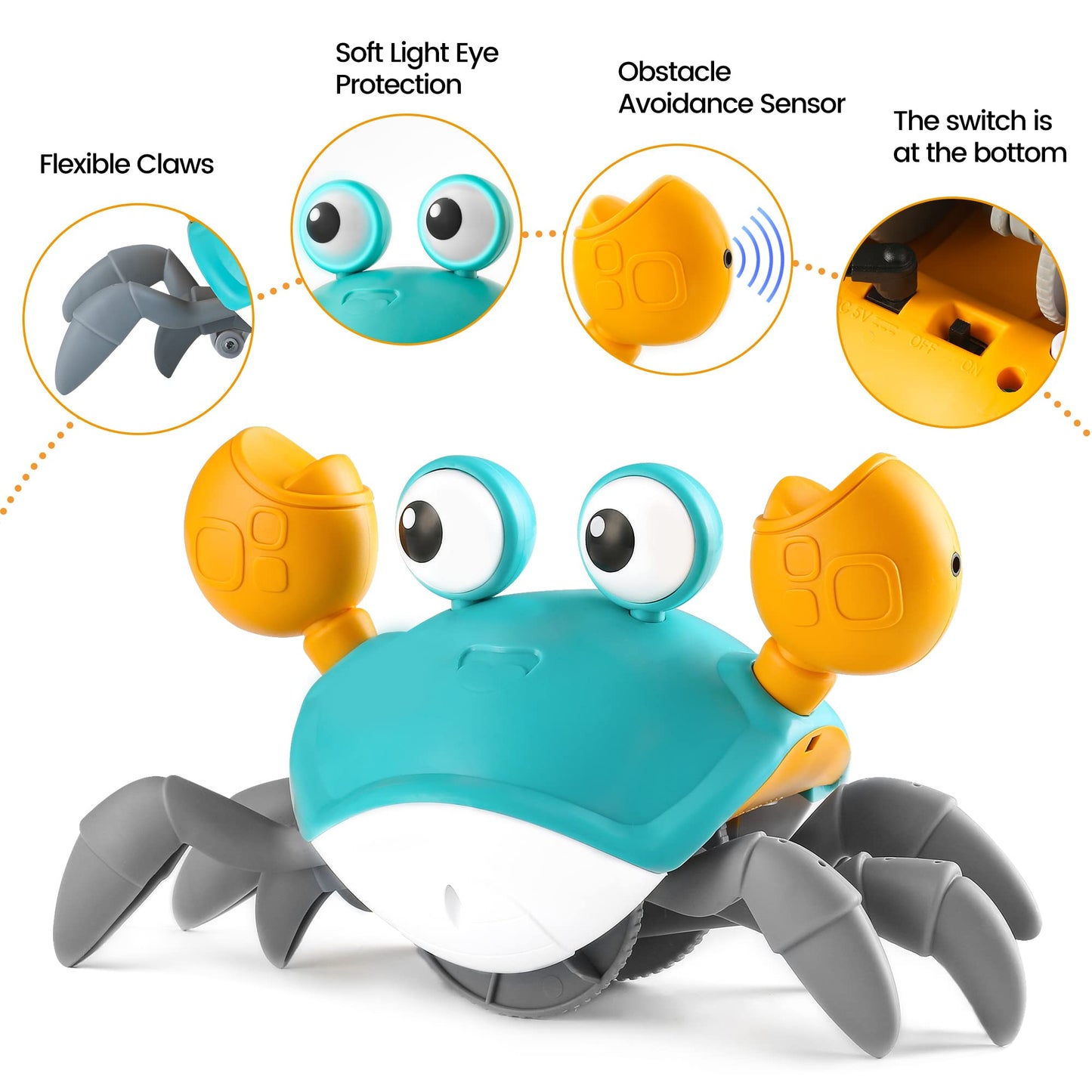 Crawling Crab Baby Toy Infant: Tummy Time Toys for Babies 3 6 9 12 18 24 36 Months, Walking Dancing Sensing Crab for Toddler 1 2