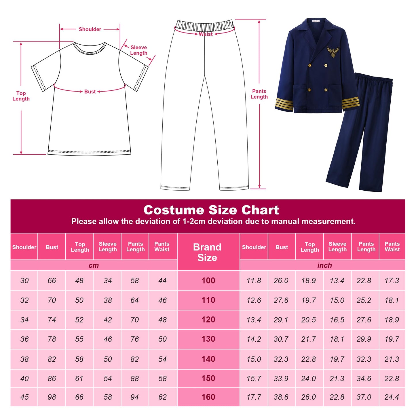 Relibeauty Kids Pilot Uniform Deluxe Costume Role Play Set With Jacket Trousers And Hat, 14-15/160