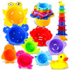 Stacking Cups Bath Toys for Toddlers, Rainbow Bath Cups for Baby 1-3 Years Old, Safe Infant Nesting Cups with Rubber Duckie for 