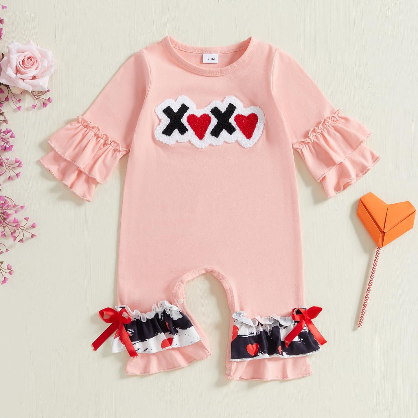 Fiomva My First Valentines Day Baby Girl Outfit Newborn One Piece Jumpsuit Infant Long Sleeve Romper Toddler Fall Clothes (B Emb